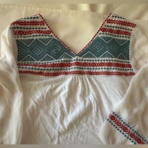 THML White Blouse with Blue and Red Embroidery